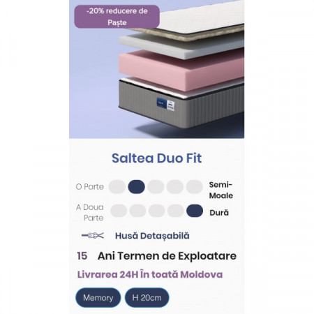 Saltea Duo Fit, 160x190, înălțimea 20 cm