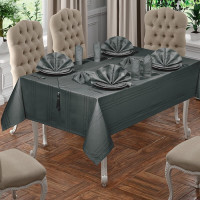 Set fata de masa, BIRHOME, 160*220, 8 persoane, 9 piese, Antracit, Poliester